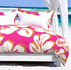 Surfer Girl Pink, Juicy Orange and White Hibiscus and Hawaiian Flowers Duvet Cover -Large Scale - Extremely Stoked