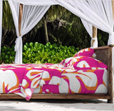 Surfer Girl Pink, Juicy Orange and White Hawaiian Flowers Sheet Set from Surfer Bedding™️ Large Scale - Extremely Stoked