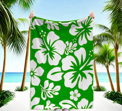 White and Fresh Green Hawaiian Flowers Minky Throw Blanket