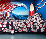 Surfer Red, White and Navy Blue Hawaiian Flowers Sheet Set Surfer Bedding™️ Medium Scale - Extremely Stoked