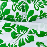 Fresh Green Hawaiian Flowers on White Sheet Set from Surfer Bedding™️ Large Scale - Extremely Stoked