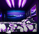 Navy Blue, White and Purple Hawaiian Flowers Sheet Set from Surfer Bedding™️ Large Scale - Extremely Stoked