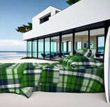 Navy Blue and Fresh Green Preppy Surfer Plaid Sheet Set - Extremely Stoked® Eco Luxe Beach Bedding