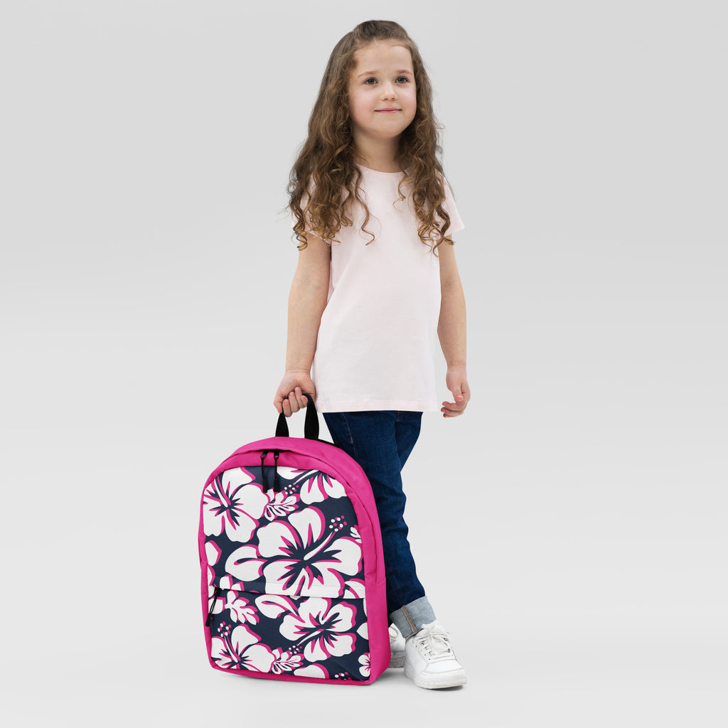 Kids Navy Blue, Hot Pink and White Hawaiian Flowers Backpack  display picture 1