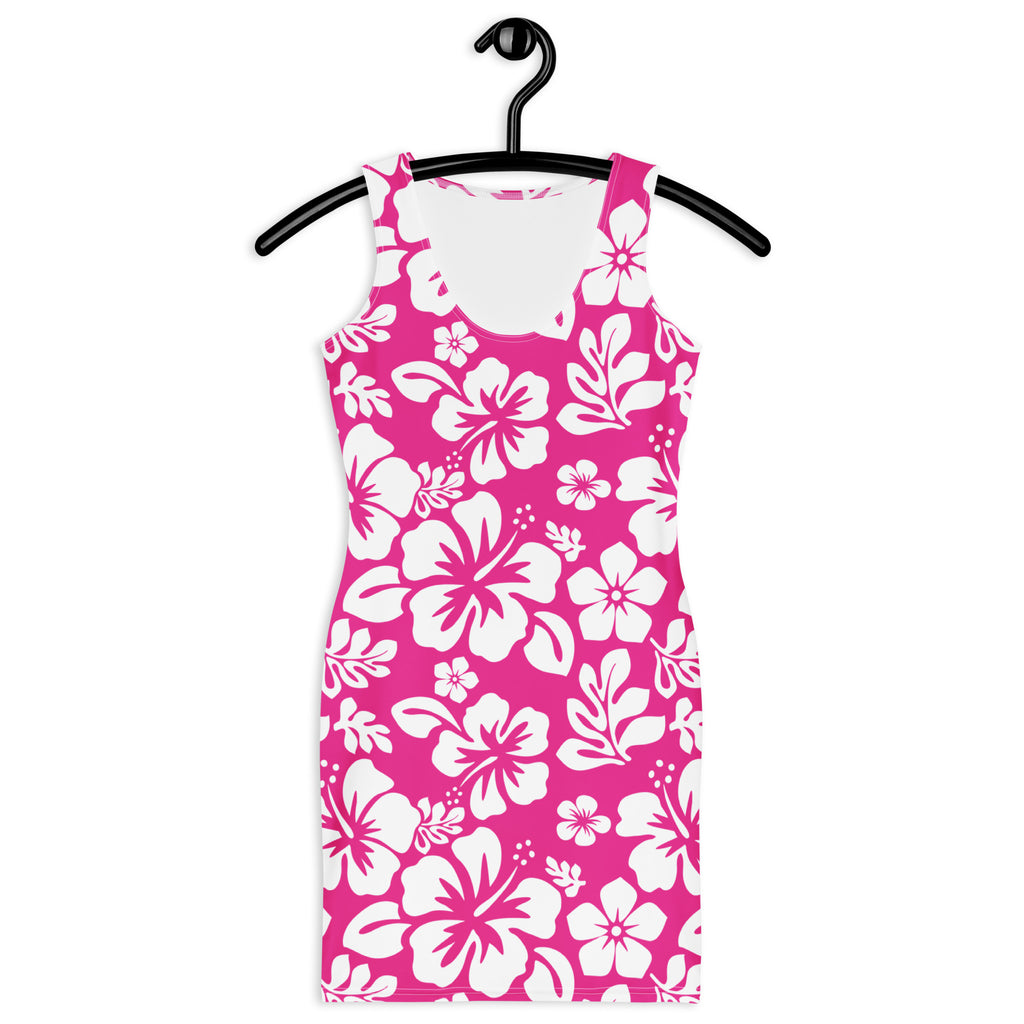 hawaiian bodycon dress Maile Black Bodycon Designer Dress: Tropical Print by David Shepard L