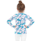 Kids Aqua, Pink and White Hawaiian Flowers Rash Guard - Extremely Stoked