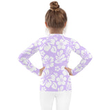 Kids Lavender and White Hawaiian Flowers Rash Guard - Extremely Stoked