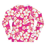 Kids Hot Pink, Orange and White Hawaiian Flowers Rash Guard - Extremely Stoked