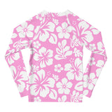 Kids Pink and White Hawaiian Flowers Rash Guard - Extremely Stoked