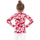 Kids Red and White Hawaiian Flowers Rash Guard – Eco Swim Shirt by Extremely Stoked®