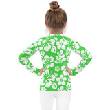 Kids Lime Green and White Hawaiian Flowers Rash Guard – Eco Swim Shirt by Extremely Stoked®