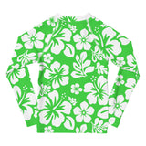 Kids Lime Green and White Hawaiian Flowers Rash Guard – Eco Swim Shirt by Extremely Stoked®
