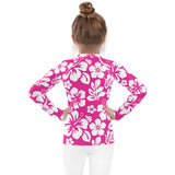 Kids Hot Pink and White Hawaiian Flowers Rash Guard – Eco Swim Shirt by Extremely Stoked®