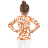 Kids Orange and White Hawaiian Flowers Rash Guard – Eco Swim Shirt by Extremely Stoked®