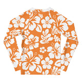 Kids Orange and White Hawaiian Flowers Rash Guard – Eco Swim Shirt by Extremely Stoked®