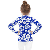 Kids Royal Blue and White Hawaiian Flowers Rash Guard – Eco Swim Shirt by Extremely Stoked®