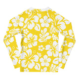 Kids Yellow and White Hawaiian Flowers Rash Guard – Eco Swim Shirt by Extremely Stoked®