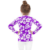 Kids Purple and White Hawaiian Flowers Rash Guard – Eco Swim Shirt by Extremely Stoked®
