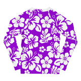 Kids Purple and White Hawaiian Flowers Rash Guard – Eco Swim Shirt by Extremely Stoked®