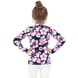 Kids Navy Blue, White and Hot Pink Hawaiian Flowers Rash Guard – Eco Swim Shirt by Extremely Stoked®