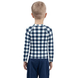 Navy Blue and White Gingham Kids Rash Guard – Eco Swim Shirt by Extremely Stoked®
