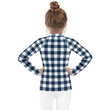 Navy Blue and White Gingham Kids Rash Guard – Eco Swim Shirt by Extremely Stoked®