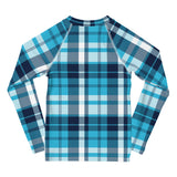 Ocean Blues Preppy Surfer Plaid Kids Rash Guard – Eco Swim Shirt by Extremely Stoked®