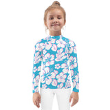 Kids Aqua, Pink and White Hawaiian Flowers Rash Guard - Extremely Stoked