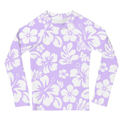 Kids Lavender and White Hawaiian Flowers Rash Guard - Extremely Stoked