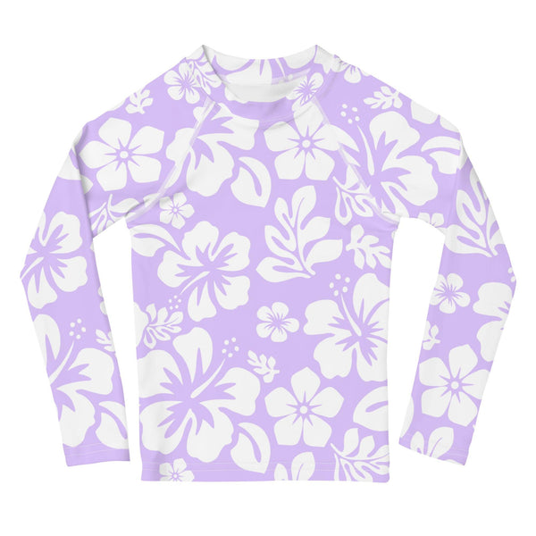 Kids Lavender and White Hawaiian Flowers Rash Guard - Extremely Stoked