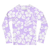 Kids Lavender and White Hawaiian Flowers Rash Guard - Extremely Stoked