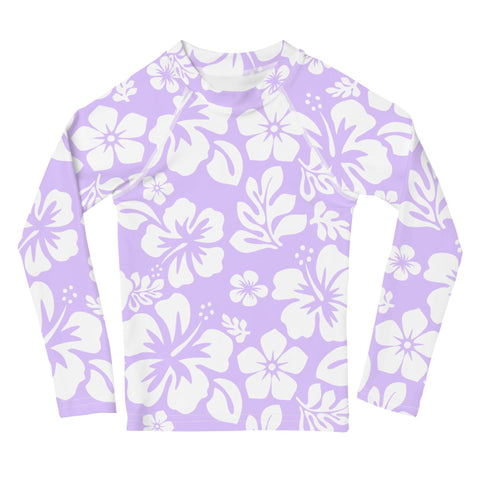 Kids Lavender and White Hawaiian Flowers Rash Guard - Extremely Stoked