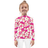 Kids Hot Pink, Orange and White Hawaiian Flowers Rash Guard - Extremely Stoked