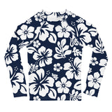 Kids Navy Blue and White Hawaiian Flowers Rash Guard - Extremely Stoked