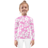 Kids Pink and White Hawaiian Flowers Rash Guard - Extremely Stoked