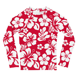 Kids Red and White Hawaiian Flowers Rash Guard – Eco Swim Shirt by Extremely Stoked®