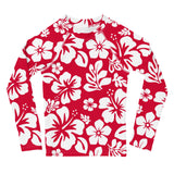Kids Red and White Hawaiian Flowers Rash Guard – Eco Swim Shirt by Extremely Stoked®