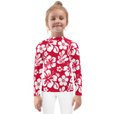 Kids Red and White Hawaiian Flowers Rash Guard – Eco Swim Shirt by Extremely Stoked®