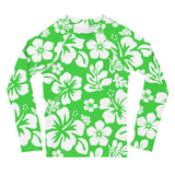 Kids Lime Green and White Hawaiian Flowers Rash Guard – Eco Swim Shirt by Extremely Stoked®