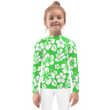 Kids Lime Green and White Hawaiian Flowers Rash Guard – Eco Swim Shirt by Extremely Stoked®