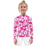 Kids Hot Pink and White Hawaiian Flowers Rash Guard – Eco Swim Shirt by Extremely Stoked®