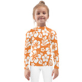 Kids Orange and White Hawaiian Flowers Rash Guard – Eco Swim Shirt by Extremely Stoked®