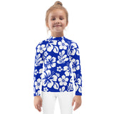Kids Royal Blue and White Hawaiian Flowers Rash Guard – Eco Swim Shirt by Extremely Stoked®