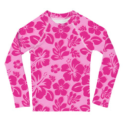 Kids Raspberry Pinks Hawaiian Flowers Rash Guard – Eco Swim Shirt by Extremely Stoked®