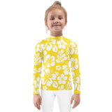 Kids Yellow and White Hawaiian Flowers Rash Guard – Eco Swim Shirt by Extremely Stoked®