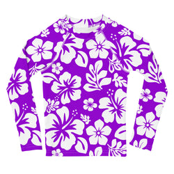 Kids Purple and White Hawaiian Flowers Rash Guard – Eco Swim Shirt by Extremely Stoked®