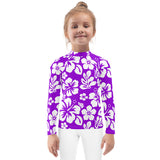 Kids Purple and White Hawaiian Flowers Rash Guard – Eco Swim Shirt by Extremely Stoked®