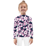 Kids Navy Blue, White and Hot Pink Hawaiian Flowers Rash Guard – Eco Swim Shirt by Extremely Stoked®
