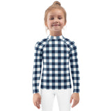 Navy Blue and White Gingham Kids Rash Guard – Eco Swim Shirt by Extremely Stoked®