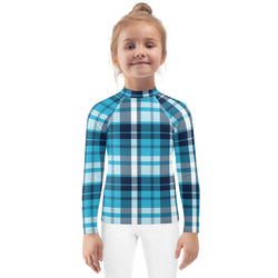 Ocean Blues Preppy Surfer Plaid Kids Rash Guard – Eco Swim Shirt by Extremely Stoked®